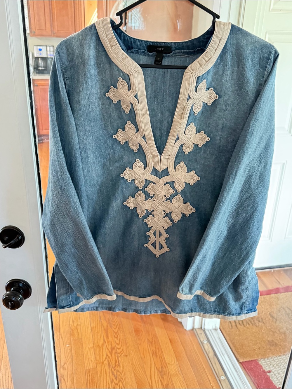 J. Crew Blue Embroidered Denim Tunic Top Size 10 Medium